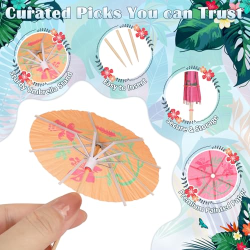 54 PCS Cocktail Umbrellas for Drinks, 4-Inch Tropical Party Garnish Picks