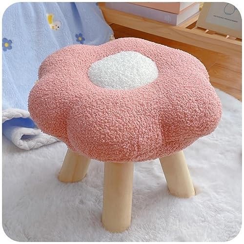 Flower Shape Wooden Footstool with Padded Tufted Cushion - Pink