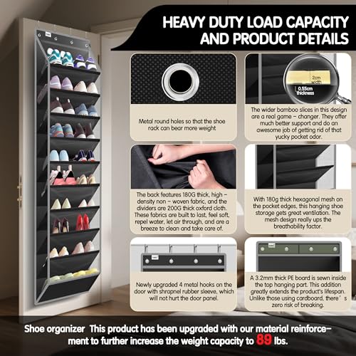 Over The Door Shoe Organizer - 10 Tier Heavy Duty Hanging Storage Rack