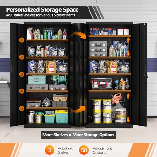 71-Inch Tall Metal Storage Cabinet with 5 Adjustable Shelves and Lockable Doors
