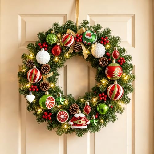 46-Piece Christmas Ornaments Set in Red & Green with Elf Hat, Santa, Stars – Shatterproof Baubles (GAOSOUPAI)