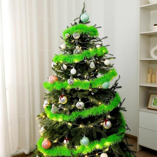 4 Pack Lime Green Christmas Garland (65.6 ft each, 262 ft total) Non-Lit PET Greenery for Indoor/Outdoor Decor