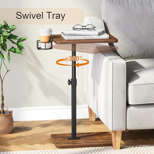 Adjustable TV Tray Table with 360° Swivel Top for Sofa and Bed