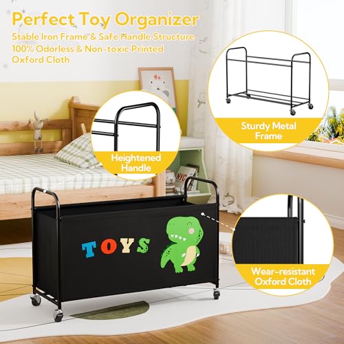 135L Large Toy Chest Storage Bin with Rolling Wheels and Sturdy Metal Frame