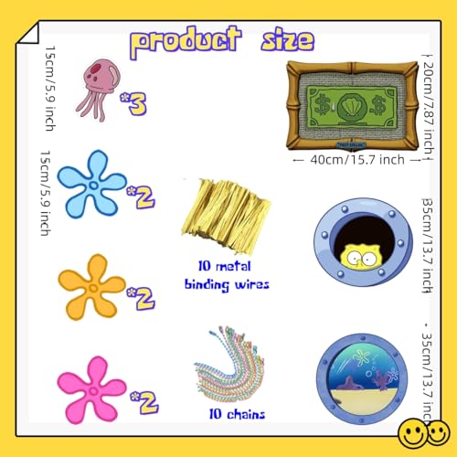 Yellow Sponge Underwater Theme Christmas Tree Ornaments - 13 pcs