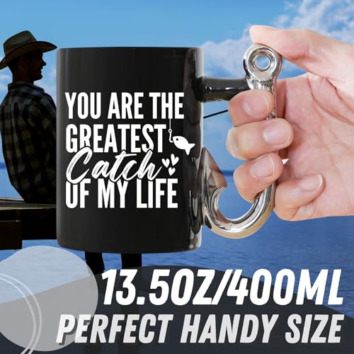 Onebttl Fishing Gift Mug for Husband or Boyfriend – Hook Handle 13.5oz Coffee Cup