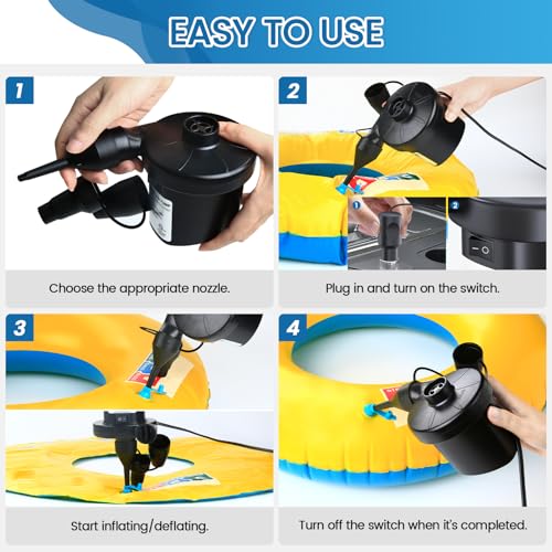 Portable Electric Air Pump for Inflatables with 3 Nozzles