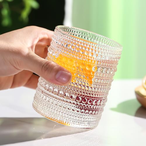 Hobnail Drinking Glasses Set of 6, 12oz Vintage Embossed Glass Tumblers