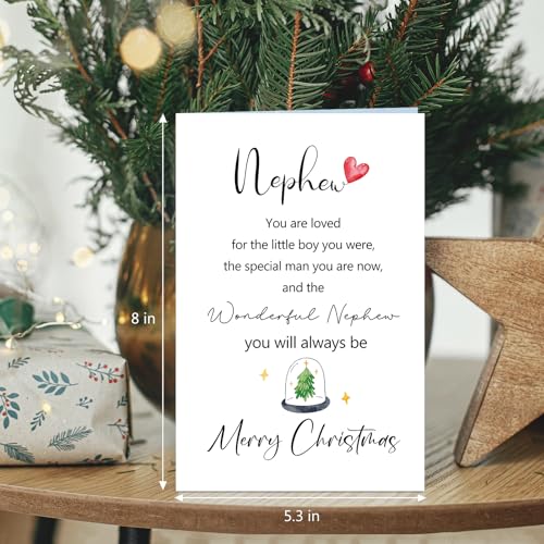 Nephew Christmas Card - Heartfelt Card from Aunt/Uncle, RYYike 8x5.3in with Envelope