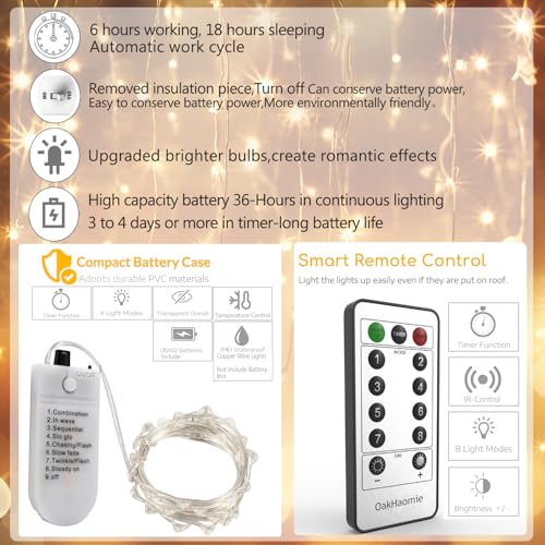 OakHaomie 6-Pack Battery Operated Fairy Lights, 6.5ft Warm White Twinkle Firefly Lights with Remote Control and Timer for Wedding, Party, and Home Decor