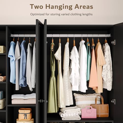 63-Inch Large 4-Door Wardrobe Closet with 2 Drawers and Adjustable Shelves