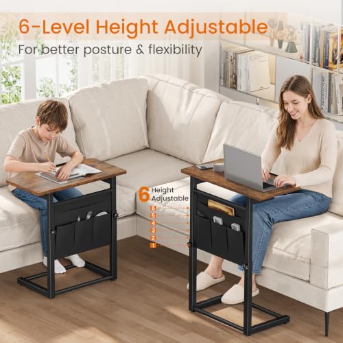 Adjustable C-Shaped TV Tray Table with Storage Pocket for Small Spaces