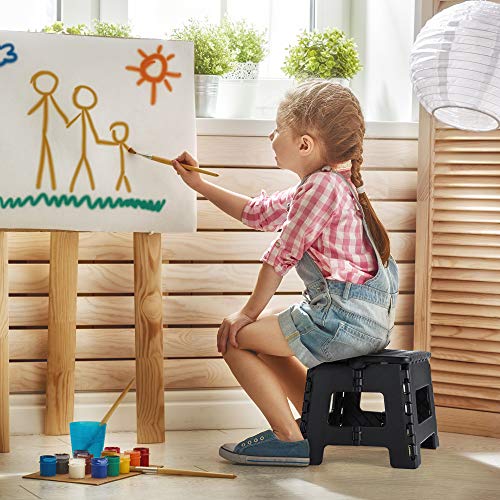 ACSTEP 9 Inch Folding Step Stool, Heavy Duty Collapsible Foot Stool with Handle, Black