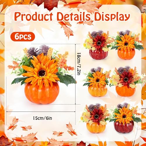Set of 6 Mini Artificial Pumpkin Floral Centerpieces for Fall Thanksgiving