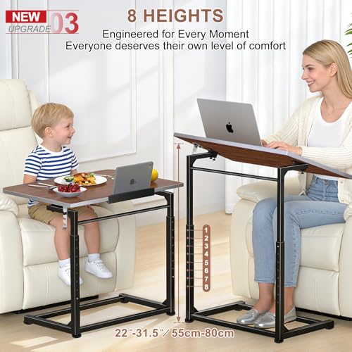 MLZLLL Walnut Wood Large Folding TV Tray Table with Adjustable Height & Tilt, Phone/Tablet Slot - 1 Pack