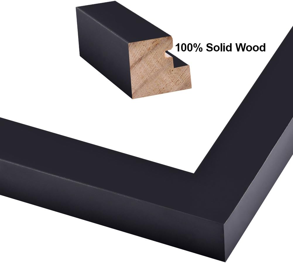 RPJC 11x14 Picture Frame - Solid Wood with High Definition Glass | Displays 8x10 with Mat or 11x14 Without Mat in Black