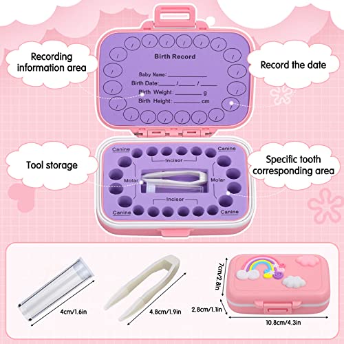 Baby Teeth Keepsake Box - Tooth Fairy Storage Organizer with Tweezers (Pink)