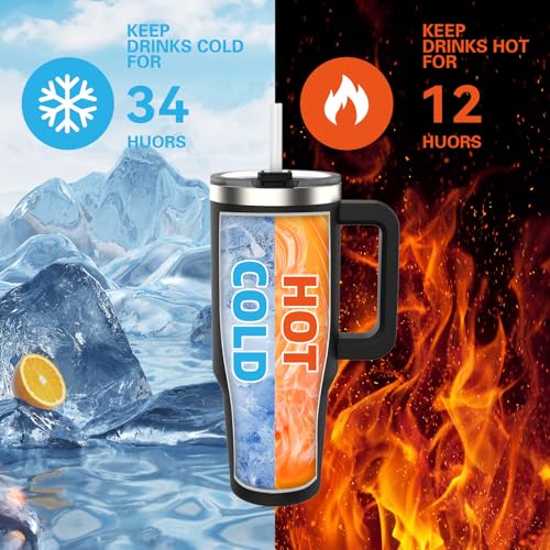40 oz Insulated Stainless Steel Tumbler with Handle, Lid, and Straw - Black