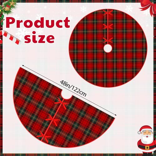 Poen 48in Red & Green Tartan Christmas Tree Skirt - with 3 Ties