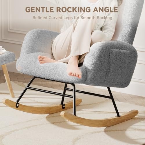 Teddy Upholstered Rocking Chair with Ottoman and Side Pockets