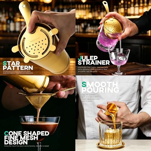 Homestia 5 Piece Cocktail Strainer Set - Gold Stainless Steel Bar Tools