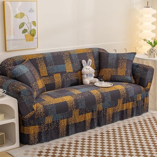 2-Seater Sofa Cover with Skirt - Universal Polyester Fabric, Anti-Slip, Modern Protection