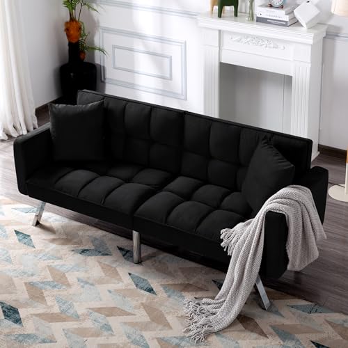 78-Inch Velvet Convertible Sofa Bed, Reclining Futon Couch for Living Room