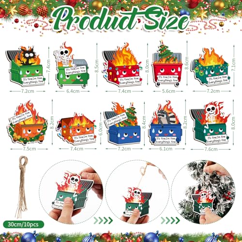 Syhood 10pcs Christmas Dumpster Fire Ornaments - Funny Wooden Holiday Decor