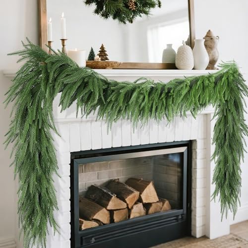 DR.DUDU 9ft Real-Touch Norfolk Pine Garland for Indoor/Outdoor Christmas Decor