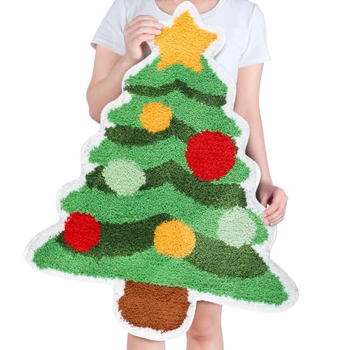 Tinideya Christmas Tree Bath Mat Non-Slip Absorbent 29.5x25.2 in