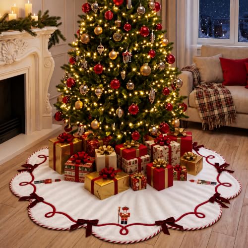 Blueweenly Classic 36 Inch Nutcracker Christmas Tree Skirt in Red, Festive Holiday Decor