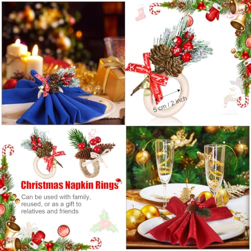 Geiserailie 12 Pcs Christmas Pine Cone Napkin Ring Holders, Red & White