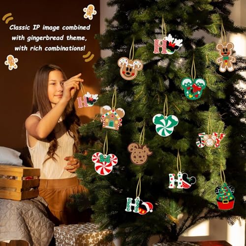 Limyaxy Green Christmas Wooden Ornaments with Golden Threads - 12Pcs Holiday Tree Decorations