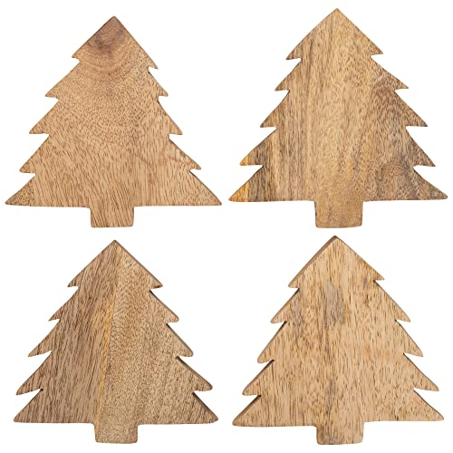 Mary Square Ceramic Christmas Tree Coasters Set of 4, 3.5 x 5 in