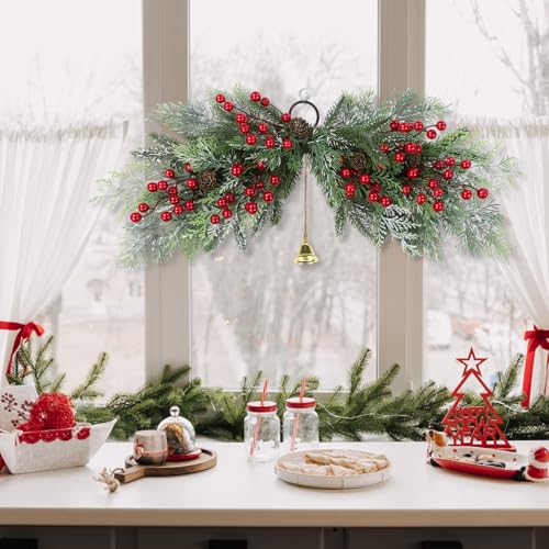 SHACOS 26 Inch Artificial Christmas Cedar Swag with Red Berries - Green Variant