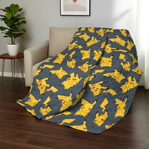 Reversible Twin Quilted Blanket - Pikachu & Pokeball Pattern, 60x90