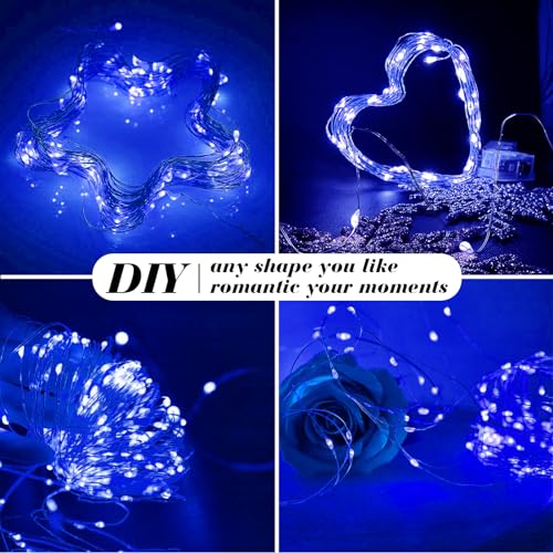 12-Pack Blue LED Fairy String Lights - 7ft Battery Operated Silver Wire