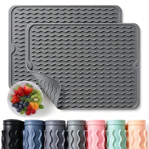 2-Pack Silicone Dish Drying Mat - Heat Resistant Kitchen Counter Mat