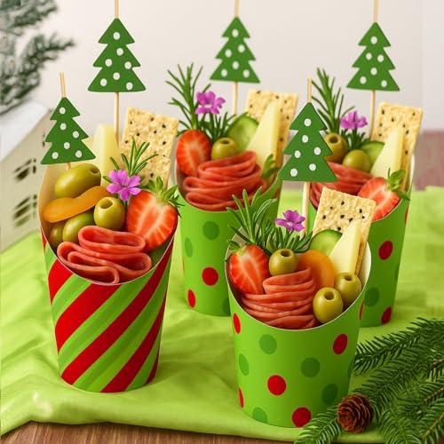 Reallnaive 250 Pcs Christmas Red & Green Charcuterie Cups & Picks Set (Red & Green)