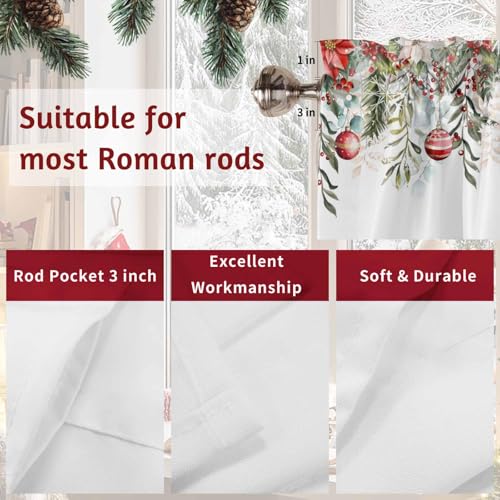 BEMIGO Christmas Red Eucalyptus Valance Set of 2 28W x 36L, Rod Pocket Farmhouse Curtains