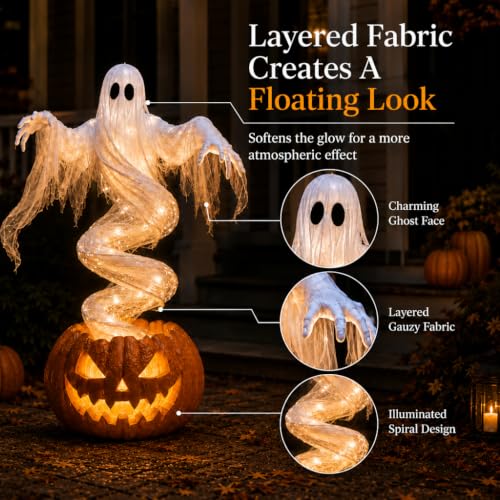 LED Swirling Ghost & Pumpkin Outdoor Halloween Yard Stake Light