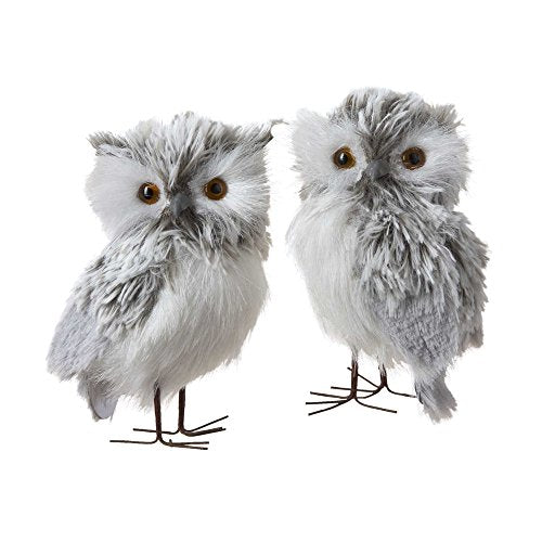 Furry Gray Owl Set of 2 – 5-Inch Decorative Holiday Figurines