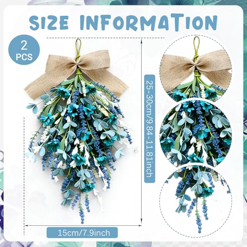 2-Pack Artificial Teardrop Swag Wreaths with Blue Daisies and Eucalyptus
