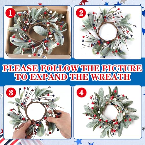 Patriotic 4th of July Candle Ring Wreaths for Pillar Candles, Set of 4
