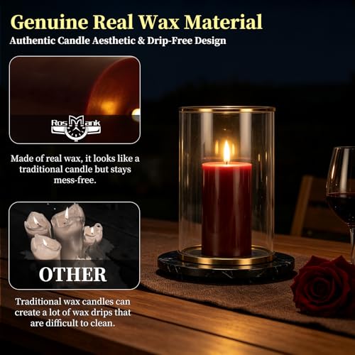 RosMank 3-Piece LED Candles Set with 10-Key Remote, Flameless Real Wax, Red