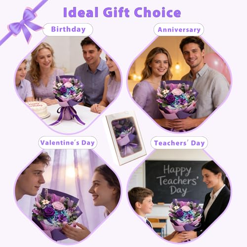 Preserved Purple Rose Bouquet in Gift Box - Long-Lasting Floral Decor