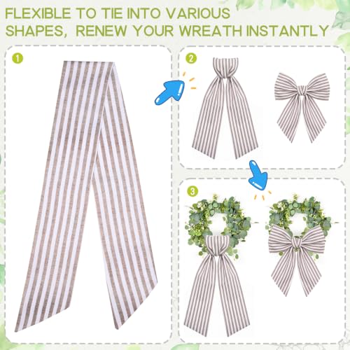 Neutral Ticking Stripe Wreath Sash for Front Door 56 Inch Long