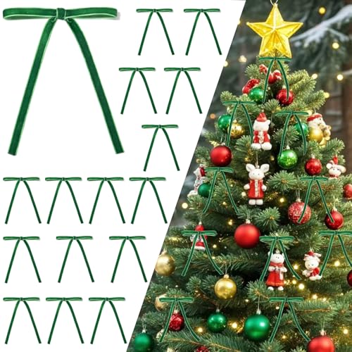 Spiritlele Green Christmas Bow Set 30 Pcs Velvet Holiday Tree Ornaments