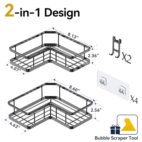 Corner Shower Caddy Adhesive 2 Pack Rustproof Stainless Steel Storage Shelf