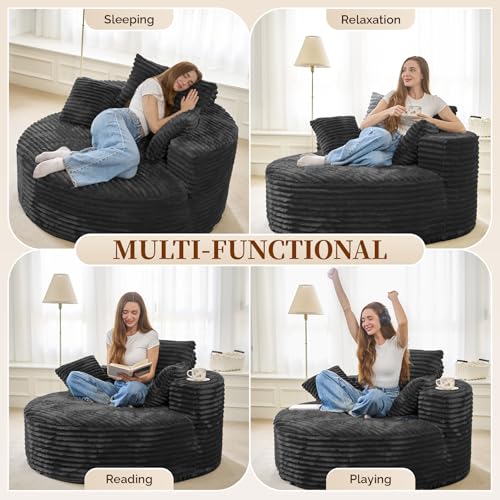 55-Inch Oversized Corduroy Foam Single Sofa Chair with Pillows